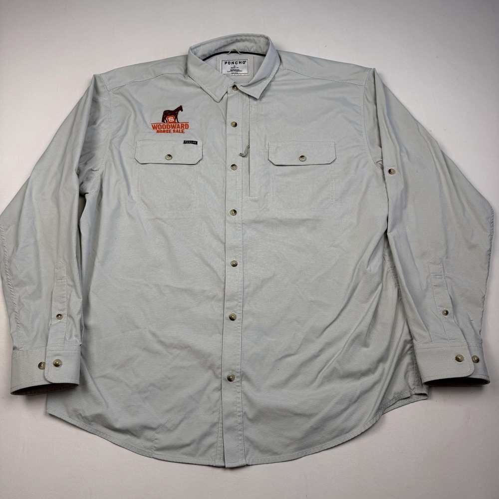Poncho Shirt Mens XL Gray Check Long Sleeve Button Up Magnetic Pockets Western